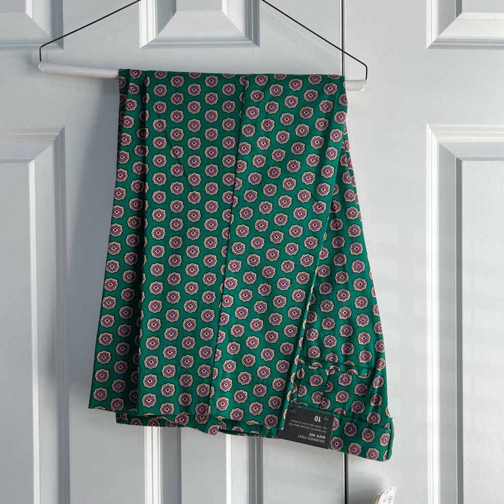 J. Crew Factory Skimmer pant in green and purple
